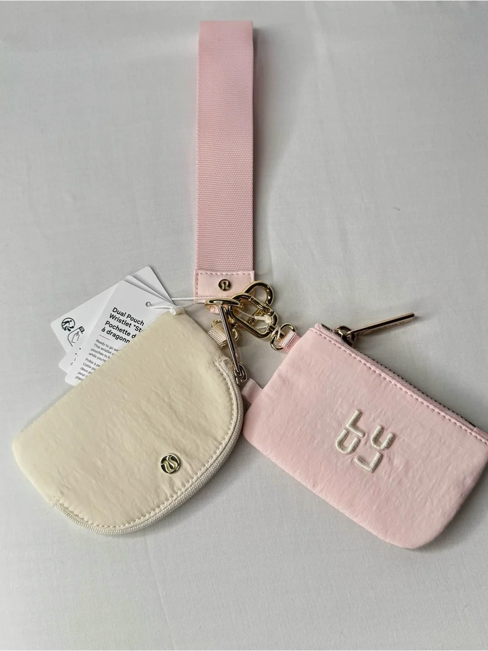Lululemon Dual Pouch Wristlet Blissful Pink Light Ivory NWT Gold Hardware